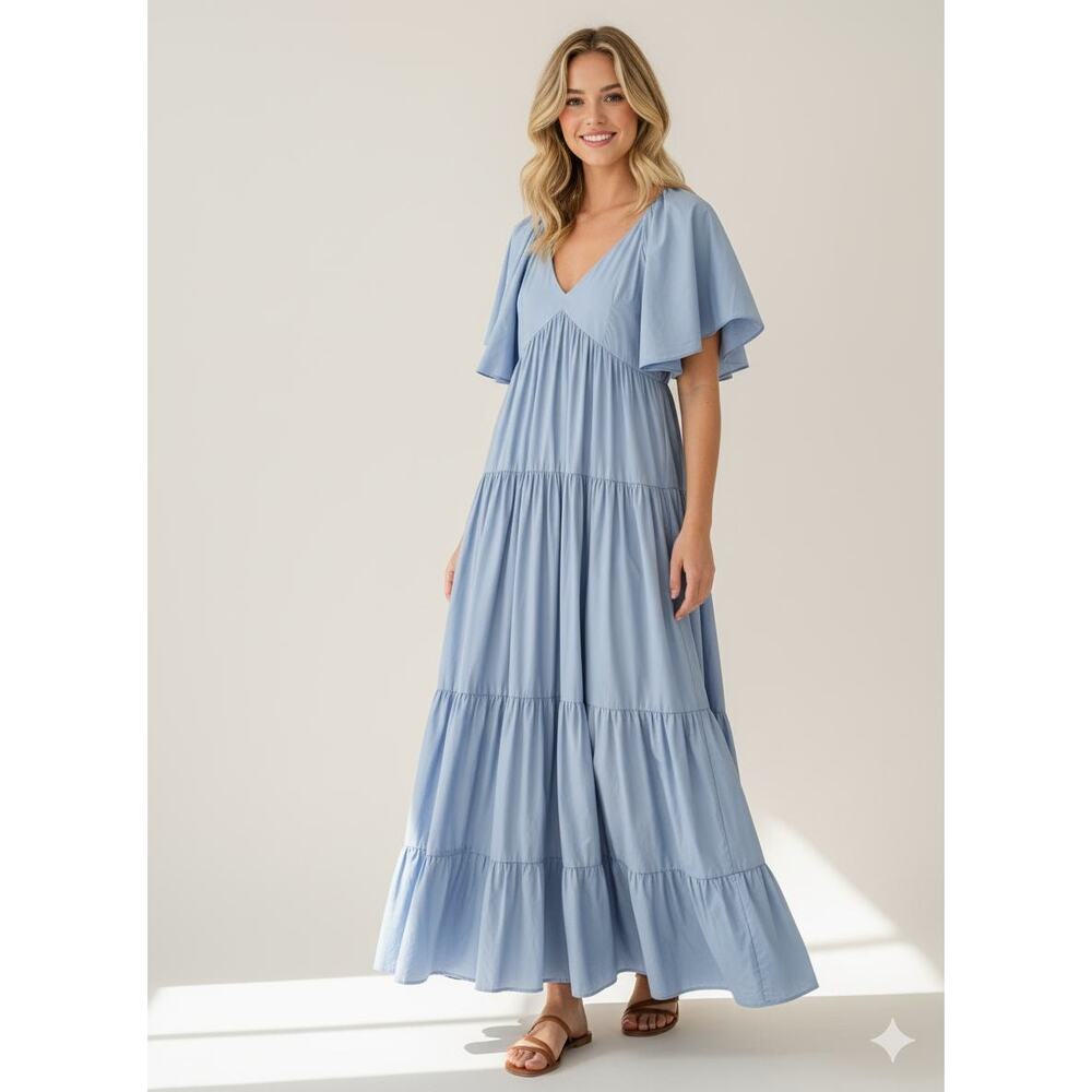 NWT Suoli Maxi Dress Light Blue Cotton EU 42 US M Made In Italy Italian Designer